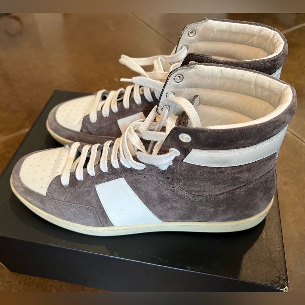 Saint Laurent Grey and white mid tops